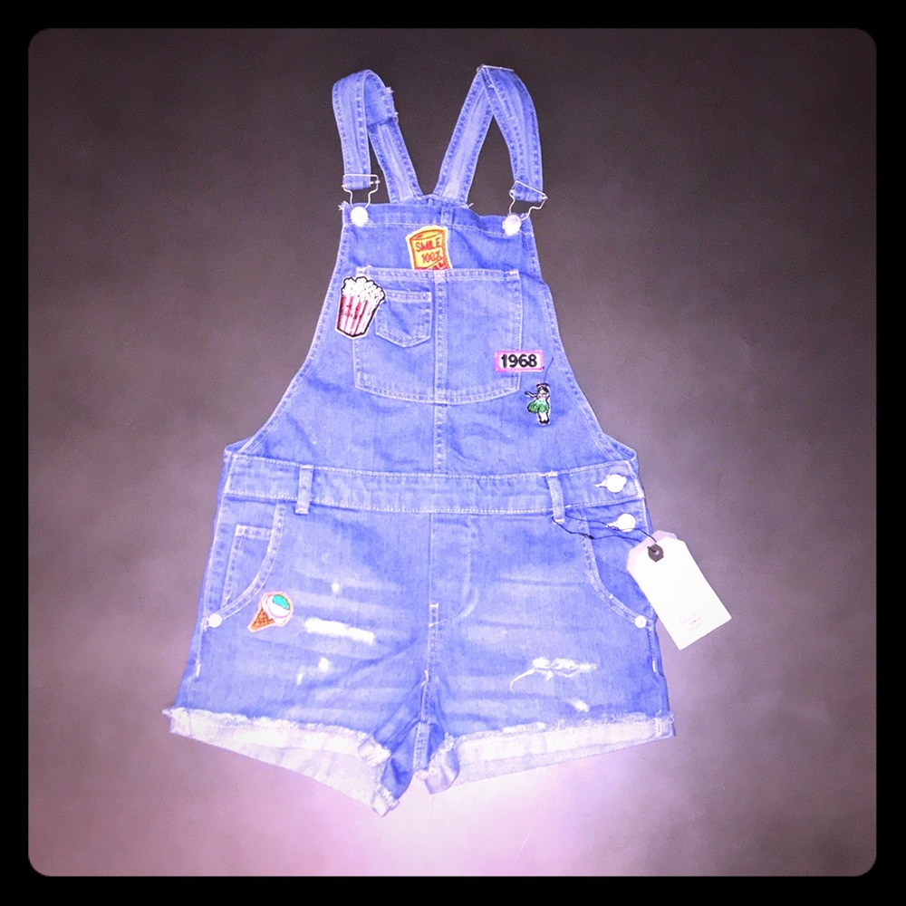 Denim shirt overall with patches